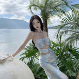 French Romantic Hanging Neck Rose Flower Hollow Long Dress Elegant Sexy Breast Repair Dress