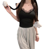 780# Human Cotton Hair Wool French Pure Lust Lace Splicing Sling Sling Vest With Chest Cushion Inside The Warm Top