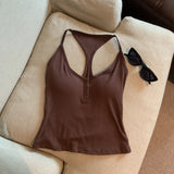 Sweet Babes Hanging Neck-Loose With Chest Cushion Button-Up Sling Vest Female Pure-Want-Style Short-Form Bottoming Top 5 Colors