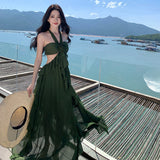 2026 Mori Traveller Art Vagrant Wind Tied With Lotus Leaf Side Dress Wave Hanging Neck-Lup