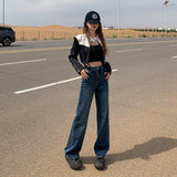 Early Autumn Straight Trousers Jeans Women's Elastic High Waist Thin Fashion Water Wash Black Smoke Tube Trousers Slim Splendlish Spandex