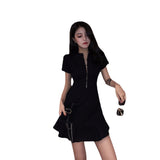 2026 Summer New Korean Version Of Han Fan Lazy Wind Fishtail Casual Small Black Dress Simple Dress Woman Trend