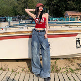 Mali Mary & Vintage | Slash Split Design | Broad-Legged Cowboy Work Pants Female Vinyl Trousers