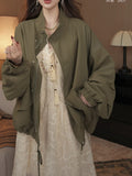 French Fine-Flash Fairy Dress / Silk Cotton Water Wash Retro Army Green Jacket Trench Coat