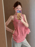 Vintage Hottie Red Slings Medium Long Striped Vest Woman Summer Loose Thin Pure Want To Wear Clothes