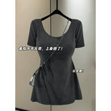 Large-Size Fat Mm Comic Body Thinch Waist Short-Sleeved Top Woman Summer Design Pure Hot Girl Style Long T-Shirt
