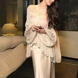 [Snow] National Wind Clear Cold Feeling V-Neck Lace A Set Of Slanted Fish Tail Half-Dress Suit