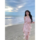 Pure-Temper Beauty Fairy Pink Lotus Side Fairy Pure Lusty Temperament Design Dress