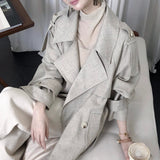 Old School Aesthetics] Korean Collared Wind Coat Autumn Linen Texture Sense Double Buckle Long Small Man