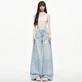 8199##Retro Old Cat Must Press Wrinkled Jeans Women 2026 New Loose Broad Legs Lanky Trousers