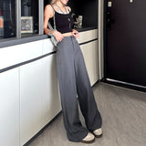 High-Grade Gray High-Waisted Suit Trousers Women's Summer Lengths High-Hanging Wide-Legged Trousers Nine-Point Gray Printing