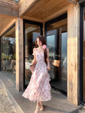 Irregular Out-Of-Shoulder Violet Flower High-End Design Long Dress Fairy Fluttering Dress Small Sleeves Hanging Skirt
