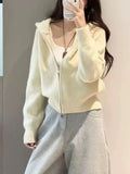 Korean Atmosphere Feels Autumn And Winter Wearing A Pink Sweater Wearing A Female Zipper Coat Hooded Knitted Open Shirt