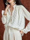 | Hot Gold Chiffon Gold Leaf Pattern | Zhi Sprinkled Gold Glass Buckle | Small Straight Straight Shirt Woman