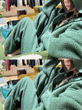 Waffle Knitted Blouse Female Full Zipper Hoodie Languized Retro Casual Outer Coat