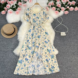Tea Rest Orange Truss Skirt Summer New Waists Thin Sweet First Love Collar Broken Flowers Big Swing Dress