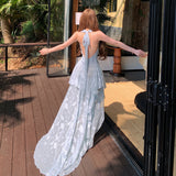 The Sunset Vine 2026 New Temperament High-Rise Thin Splicing Fishtail Long Hanging Neck Dress Woman