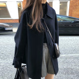 Korean Version Of Chic Retro French Temperament Collar Single Buckle Loose Long Hair Coat 2 Colors