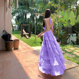 2026 Pure Lust Wind Hanging Back Line Fairy Dress Woman Seaside Lotus Leaf Side Hanging Dress