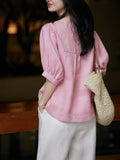 Peach's Sleeves Comfortable Breathing Flax Peach Powder Lantern Sleeves/Short-Sleeved T-Shirt