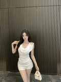 Summer French Sweet And Spicy Short Design Pure Lust-Lowan Dress Without Jewelry White Sleeveless T-Shirt Woman