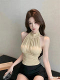 2933# Summer New Pure Lust Folded Neck Strap Vest Slimmed Female Fixed With Chest Cushion Top