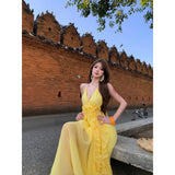 Tyrand Chiang Mai Seaside Resort Style Photo Famous Temperament Hanging Neck Dopamine Yellow Back Dress Dress
