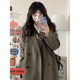 Double Buckle Black Hair This Coat Female Hepburn Wind This Coat Small Autumn Winter New Korean Retro Trend