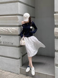 Yuanqi Miu Girl Yuan Ying The Same Miu Series Oblique Shoulder Knit Shirt Word Shoulder Side-Sclender New Top Woman