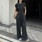 Extremely Simple Style Loose Fashion Suit 2026 Summer New Leisure Belt Shawl Short Sleeves Wide Leg Pants Three-Piece Set