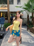 Yan 2026 New Hottie Sexy Strapped Summer Flower Skirt Bag Hip Skirt Three-Piece Swimsuit