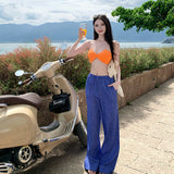 2025 Seaside Resort Suit Women's Casual Sunscreen Shirt Shirt + Bikini Sling + Wide Leg Pants