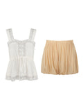 Lace Top Loaf Side Sling Pumpkin Trousers Trousers Knitted Pumpkin Lotus Leafy Woman Summer Thin