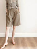Pear Body BI Into ~Suit Shorts Women Summer Thin Temperament Commute High Waist Straight Legs Five Cents Mid-Pants