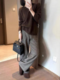 CHAO Class Recommended! Gray Wool Wide Leg Pants Women Autumn And Winter Warm Trousers Soft Woolen Trousers
