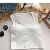 301# Summer New With Chest Cushion Square Collar Wide Shoulder Vest Women Wear Sexy Inside Hottie Breast