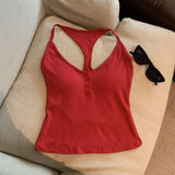 Sweet Babes Hanging Neck-Loose With Chest Cushion Button-Up Sling Vest Female Pure-Want-Style Short-Form Bottoming Top 5 Colors