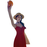2025 New Retro Pure Red Strap Slings Broken Flower Dress Women's Waist Thin Temperament Dress