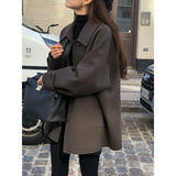 Korean Version Of Chic Retro French Temperament Collar Single Buckle Loose Long Hair Coat 2 Colors