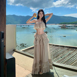 2026 Split Skirt Suit Rata Ash Slings Half Skirt Lotus Leaf Side Loose Holiday Two Sets