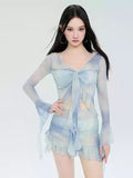 2026 New Swimsuit Women's Split Skirt Hoodie Conservative Long-Sleeved Sunscreen Movement Four-Piece Thin Belly Spa