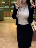Soft Sister 60 100 Wool Knitted Hollow Top Lace Skirt / Polo Short Sleeve