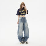 Vintage High-Waisted Loose Broad Leg Pants Sprying Sleek Trousers Spring And Summer Jeans Women & Trousers Lengthened
