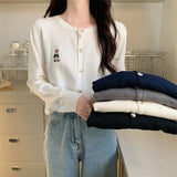 Spring And Autumn Short Coat New Knitted Shirt Knitted Shirt Blouse Long-Sleeved Cardigan Silken Sweater Women's Clothing