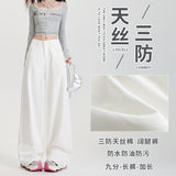 2025 Three Anti-Sky Silk Cotton Pure White Loose Broad Leg Pants Functional Jeans Simple Thin Anti-Oil Pollution