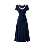 2026 Summer Short-Sleeved Dress Female Design Sense Hanging Neck French Retro Temperament Waist Show Lanky Skirt