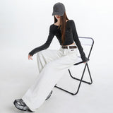 2026 Autumn White Cowgirl Broad-Legged High-Belt Tight Trousers Straight Trousers Without Belt