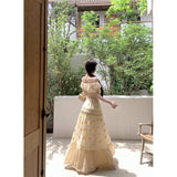 2025 Little Daiss ¡¤ Seaside Vacation Sky Silk Embroidered Breast Coat / Heavy Industry Rope Half-Dress