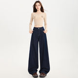 Autumn 2025 Retro Side Slit High Design Loose Broad Legs Thin Cutter Jeans Women's Scissors