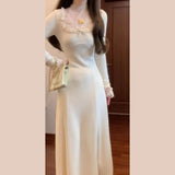 Sensing French White Knitted Dress Women Early Autumn 2025 New With Coat Inside The Bottom Skirt